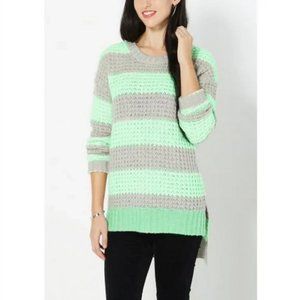 NEW stripes knitted sweater asymmetrical mint and gray